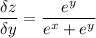 \displaystyle \frac{\delta z}{\delta y} = \frac{e^y}{e^x+e^y}