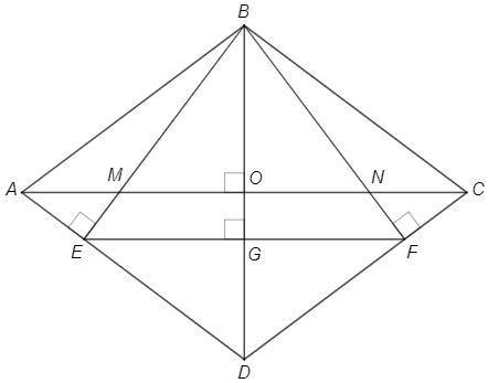 Из вершины тупого угла В ромб АВСD опущены перпендикуляры ВЕ и ВF на стороны АD и DС, пересекающие д