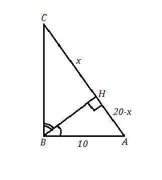 В прямоугольном треугольнике АВС∠B=900, АВ=10 см, АС=20 см. Найдите углы, которые образует высота ВН