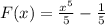 F(x)=\frac{x^{5} }{5} -\frac{1}{5}