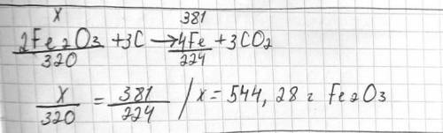 рассчитайте массу оксида железа которое потребуется для получения железа массой 381г. схема реакции