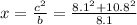 x = \frac{c^{2} }{b} = \frac{8.1^2+10.8^2}{8.1}