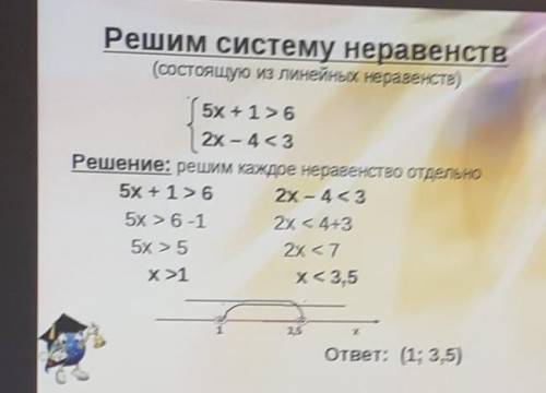 Решить систему неравенств {5х-2≤3(х+1) 2х+4≥х+6,5 ​