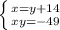 \left \{ {{x=y+14} \atop {xy=-49}} \right.