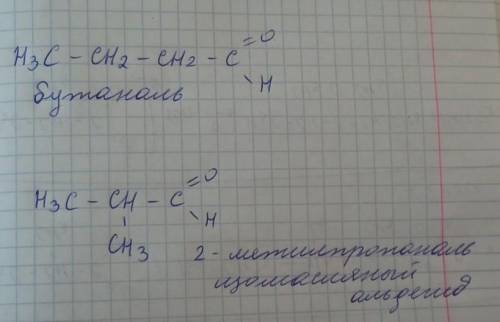 Составьте структурные формулы двух изомерных альдегидов состава С4Н8О, назовите их.​