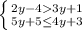 \left \{ {{2y-43y+1} \atop {5y+5\leq 4y+3}} \right.