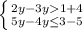 \left \{ {{2y-3y1+4} \atop {5y-4y\leq 3-5}} \right.