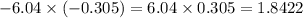 - 6.04 \times ( - 0.305) = 6.04 \times 0.305 = 1.8422