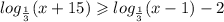 log_{ \frac{1}{3} }(x + 15) \geqslant log_{ \frac{1}{3} }( x-1) - 2 \\