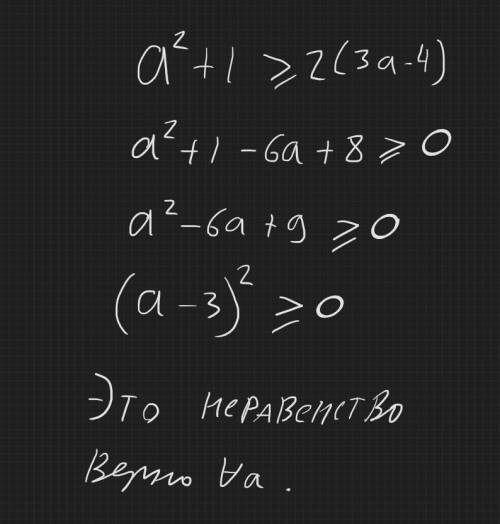 Докажите неравенство:а в квадрате+1 больше или равно2(3а-4)