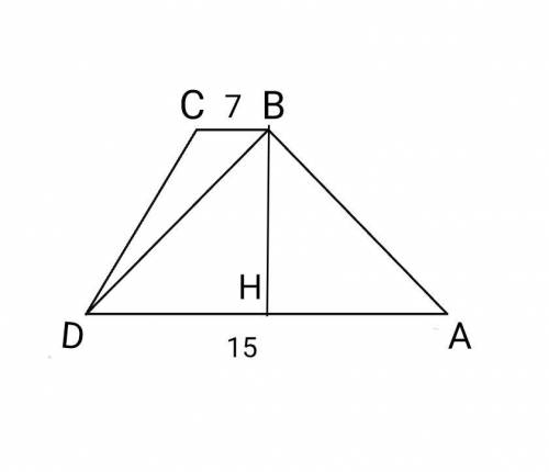 ABCD - трапеция, AD - 15 см, BC - 7 см. BD - диагональ. площадь треугольника ABD - 60м² .найдите пло