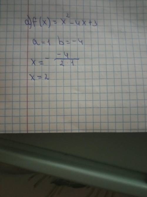 Дана функция f(х) = х2 – 4х + 3. а) Запишите уравнение оси симметрии графика данной функции.б) В как
