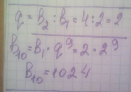 1. Знайти знаменник і десятий член геометричної прогресії (bn) :2; 4; 8​