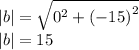 |b| = \sqrt{ {0}^{2} + {( - 15)}^{2} } \\ |b| = 15