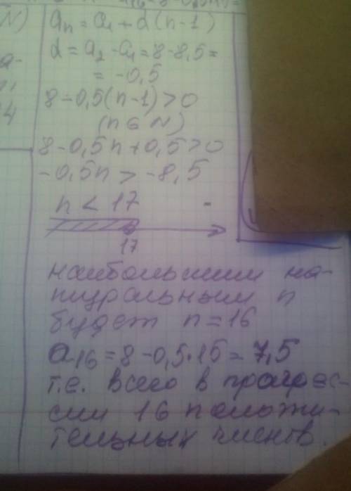 Скільки додатних членів має арифметична прогресія 8,5;8;7,5