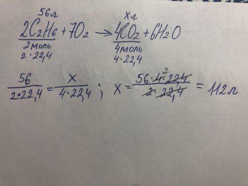 Який об’єм вуглекислого газу утвориться під час спалювання 56 л етану?