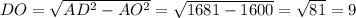 DO=\sqrt{AD^2-AO^2}=\sqrt{1681-1600} =\sqrt{81}=9