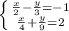 \left \{ {{\frac{x}{2} -\frac{y}{3} =-1} \atop {\frac{x}{4}+\frac{y}{9}=2 }} \right.