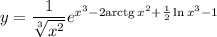 y=\dfrac{1}{\sqrt[3]{x^2} } e^{x^3-2\mathrm{arctg}\,x^2+\frac{1}{2}\ln x^3-1}