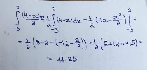 Определенный интеграл (4-x)/2 с пределами -3 и 2