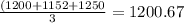 \frac{(1200+1152+1250}{3} = 1200.67