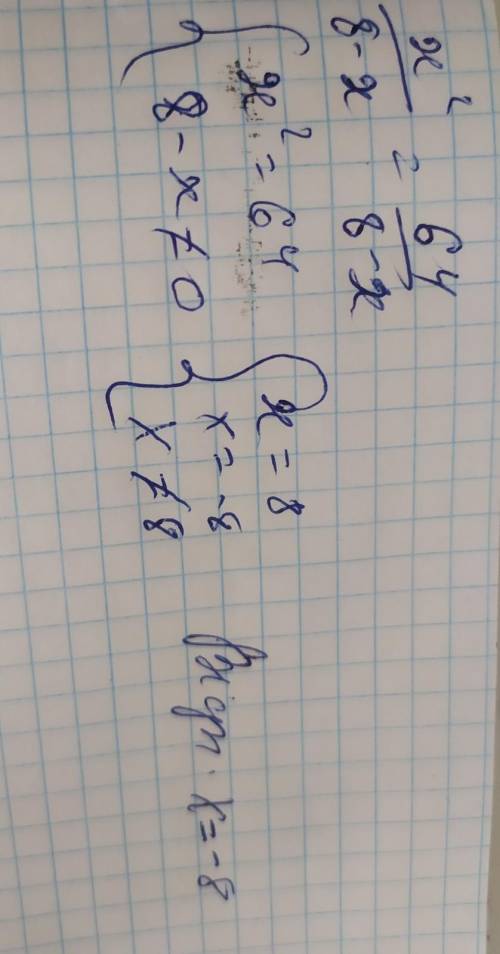 Знайдіть корені рівняння x²/8-x = 64/8-x.​