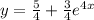 y = \frac{5}{4} + \frac{3}{4} {e}^{4x} \\