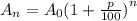 A_{n} = A_{0}{(1 + \frac{p}{100} )}^{n}