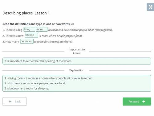 Describing places. Lesson 1 Read the definitions and type in one or two words. +1. There is a big(a