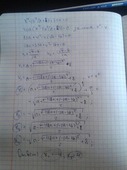 X⁴-2*(a+8)x²+32a=0Решите ​