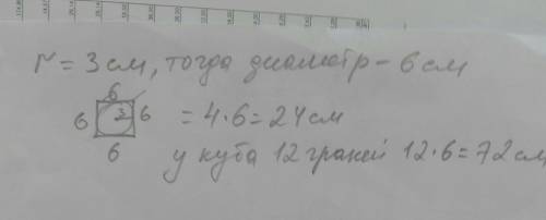 10. Внутри куба рисуется шар, который касается всех сторон. Если радиус сферы равен 3 см, найдите дл