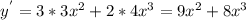 y^{'} = 3 * 3x^{2} + 2 * 4x^{3} = 9x^{2} + 8x^{3}