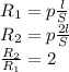 R_{1}=p\frac{l}{S} \\R_{2}=p\frac{2l}{S}\\\frac{R_{2}}{R_{1}}=2\\