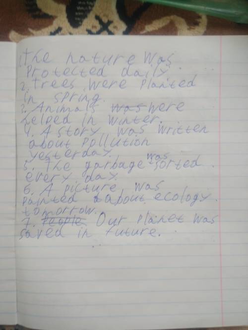 Rewrite into Passive Voice. 1. Children protect the nature daily.2. Kids plant trees in spring.3. Pe