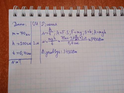 Спортсмен, маса якого 70 кг, стрибає у висоту на 200 см. Яку роботу він при цьому виконує?​