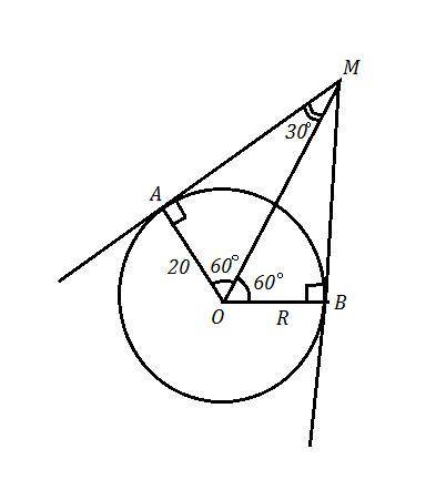 Из точки М лежащей вне окружности проведены касательные АМ и ВМ таким образом что дуга ВА равна 120°