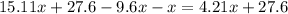 15.11x + 27.6 - 9.6x - x = 4.21x + 27.6