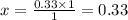 x = \frac{0.33 \times 1}{1} = 0.33