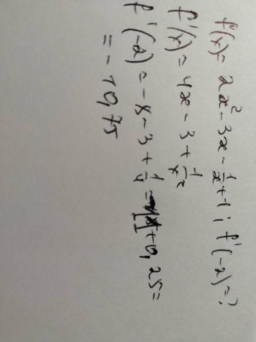 Обчислити значення похідної функції f(x)= 2x^2-3x-1/x+1 у точці x0=-2