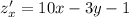 z'_x = 10x - 3y - 1