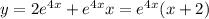 y = 2 {e}^{4x} + {e}^{4x} x = {e}^{4x} (x + 2)