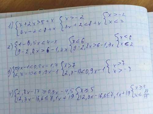 976. 1) 7 + 2x > 5 + x, 3x + 2 < 8 + x;2) (1-0,5x < 4 – x,9 – 2,8x > 6 -1,3x;3) (0,4x –