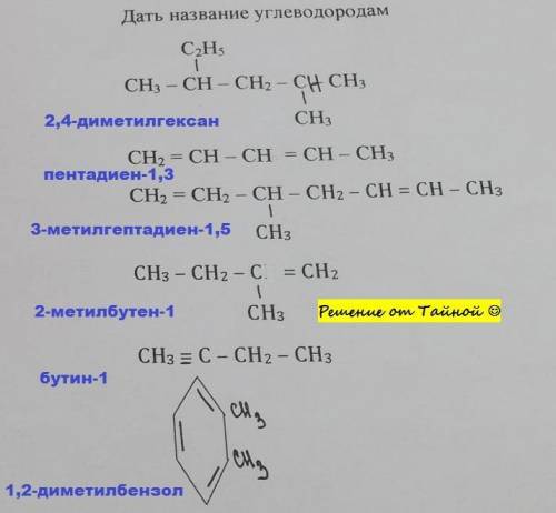 Дайте названия соединениям углеводорода