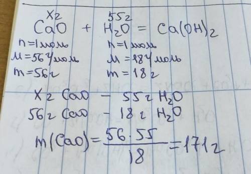 3. Обчисліть масу кальцій оксиду, що вступив в реакцію з водою масою 55 г.​