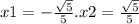 x1 = - \frac{ \sqrt{5} }{5} .x2 = \frac{ \sqrt{5} }{5}