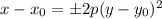 x-x_0=\pm 2p(y-y_0)^2