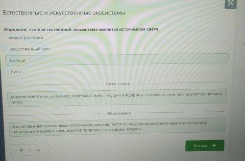 Естественные и искусственные экосистемы Определи, что в естественной экосистемы является источником