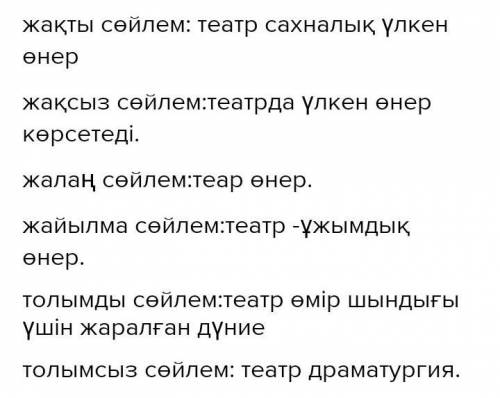 3.Диалогтегі жай сөйлем түрлерін ажыратып, кестеге түсіріңдер Жақты сөйлем:Жақсыз сөйлем:Жалаң сөйле