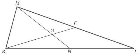 4. В треугольнике KLM проведены медианы КЕ и MN, пересекающиеся в точке О. Отрезки КL = 74 см, NМ =