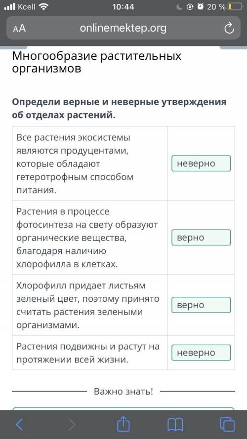 Многообразие растительных организмов Определи верные и неверные утверждения об отделах растений.Все